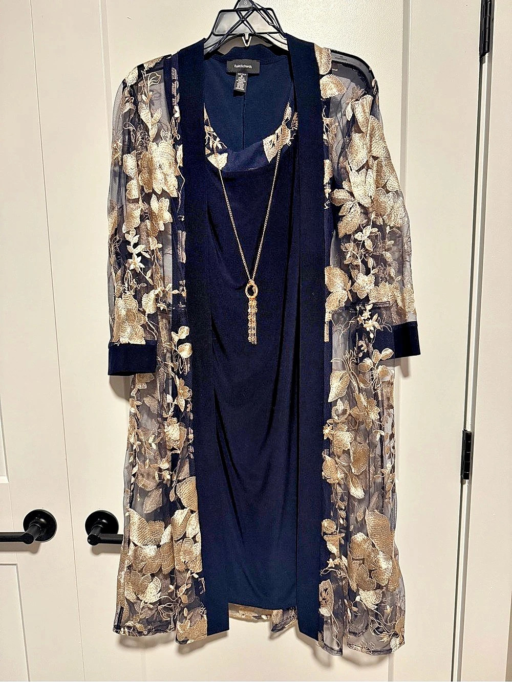 R&M Richards Embroidered Duster Jacket and Dress Set Size 8